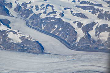 Aerial view of scenic Greenland Glaciers and icebergs