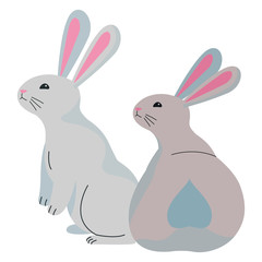 Cute two rabbits animals cartoons