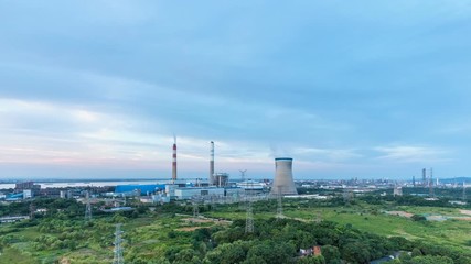 Poster - time lapse of coal-fired power plant in nightfall near the yangtze river, jiujiang city, China