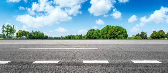 Country road and green woods nature landscape in summer