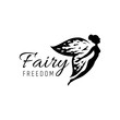 fairy logo with rustic/grunge wings.flat style.flying fairy vector illustration