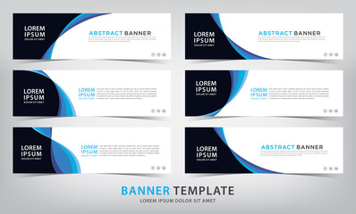 Wall Mural - set of six abstract blue web banner templates, vector illustration