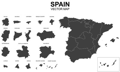 Wall Mural - vector map of spain with borders of regions
