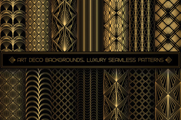 Art Deco Patterns. Seamless black and gold backgrounds