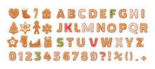 Gingerbread Holidays Cookies Font Alphabet Vector Cartoon Illustration