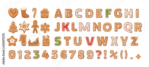 Fotografía Gingerbread holidays cookies font alphabet vector cartoon illustration
