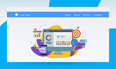 Wall Mural - landing page template, web analytic, digital marketing, seo, social media report, flat design banner