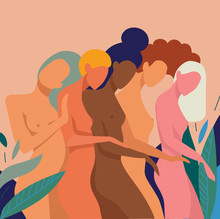 Row Of Naked Women In Nature, Illustration