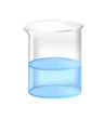Vector realistic illustration of 3d chemical beaker with blue liquid fluid – water, solvent or chemicals. Full laboratory glassware isolated on a white background.