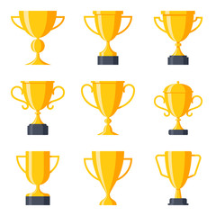 icon set with champion golden trophy cups for winner
