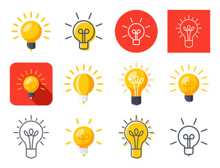 Light bulb modern stylish icons mix set