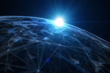 Wall Mural - Abstract cyberspace globe with blue shining light. Illustration background.