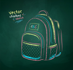 Wall Mural - Color chalk drawn illustration of school bag