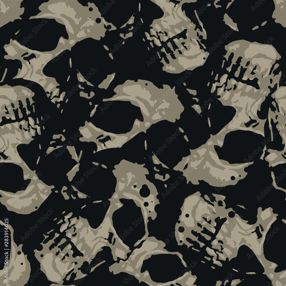 Grunge Skulls Halloween Seamless Pattern Stock Vector | Adobe Stock