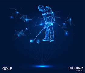 Wall Mural - a hologram of golf. golfer of polygons, triangles of points and lines. golf is a low poly connection