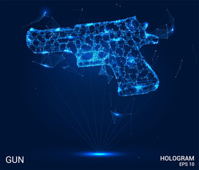 Wall Mural - hologram gun. pistol of polygons, triangles of points and lines. weapons lowpoly connection structur