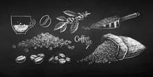 Chalk Drawn Set Of Illustrations Of Coffee Beans
