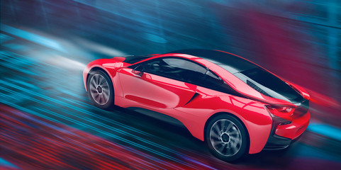 Futuristic high speed sports car in motion (3D Illustration)