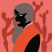 Woman In Front Of Cactuses