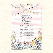 Rehearsal Dinner Invitation With String Light And Floral Garden Watercolor