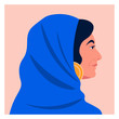 © moremar - Profile of a muslim woman in a headscarf. Avatar of an Arab lady. Vector flat illustration