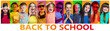 © master1305 - Half-length close up portrait of kids on colorful backgrounds in neon light. Human emotions, education, back to school, sales, advertising. Creative collage made of different photos of 11 models.
