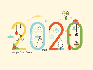 Happy New Year 2020. Vector illustration concept for background, greeting card. Website, mobile website and social media banner. Party invitation card and other marketing material.