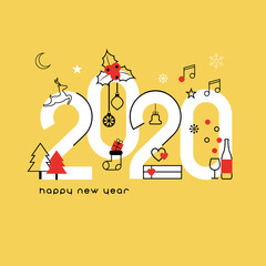 Happy New Year 2020. Vector illustration concept for background, greeting card. Website, mobile website and social media banner. Party invitation card and other marketing material.