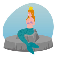 Sticker - happy girl mermaid with crown in the stone