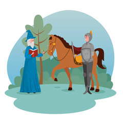 Sticker - sir with royal horse and wizard with book and magic wand