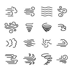 Wall Mural - Wind Sign Black Thin Line Icon Set. Vector