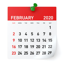 February 2020 - Calendar. Isolated On White Background. 3D Illustration