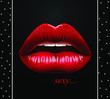 Vector image of beautiful female lips, red lipstick, 3d. Sexy lips on a black background. EPS10