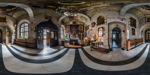 Wall Mural - Full spherical seamless hdri panorama 360 degrees inside interior of gothic uniate church of three Saints Chapel in equirectangular projection, VR AR content with zenith