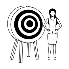 Wall Mural - Executive businesswoman with target dartboard in black and white