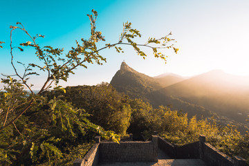 Wall Mural - Beautiful Warm Sunset View in the Park With Corcovado Mountain in Rio de Janeiro