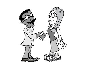 Poster - Man and woman handshake cross-cultural black and white