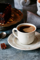 Canvas Print - Cup of coffee and traditional brownie with chocolate