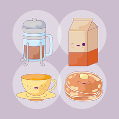 Sticker - coffee with milk box and pancake kawaii style