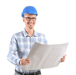 Handsome male architect on white background