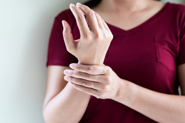 woman wrist arm pain long working. office syndrome healthcare and medicine concept