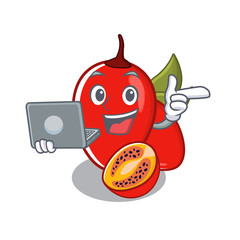 Sticker - With laptop tamarillo betaceum in character fruit basket