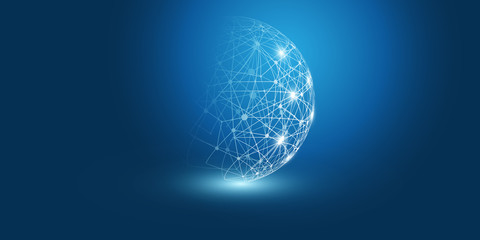 Abstract Blue Futuristic Modern Style Cloud Computing, Networks Structure, Telecommunications Concept Design, Network Connections with Transparent 3D Mesh - Vector Illustration