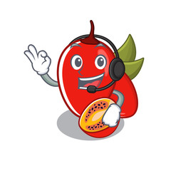 Sticker - With headphone tamarillo betaceum with in mascot shape