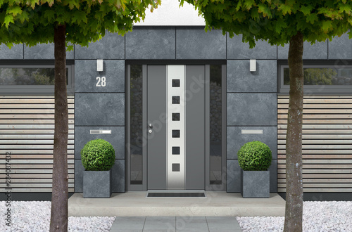 Fotomural 3D rendering of modern urban real estate bungalow home facade with designer fron