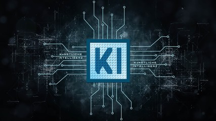 AI - Artificial Intelligence background (in german KI - Kuenstliche Intelligenz Hintergrund) - Abstract concept of cyber technology and automation - 3D rendering