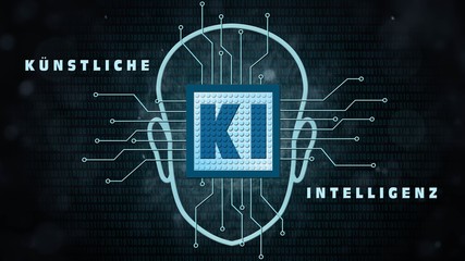 AI - Artificial Intelligence background (in german KI - Kuenstliche Intelligenz Hintergrund) - Abstract concept of cyber technology and automation - 3D rendering