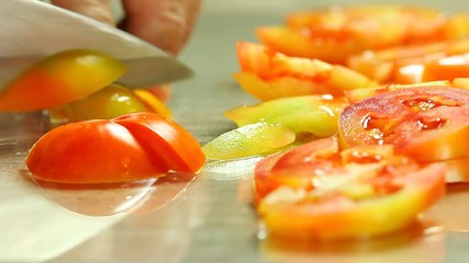 Wall Mural - chopping  tomato on board , Chiangmai Thailand