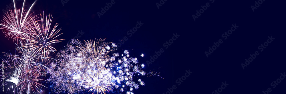 Fireworks background for anniversary, new year and festivals - obrazy, fototapety, plakaty 