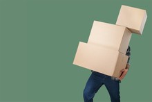 Carrying Man Stack Boxes Delivery Background Copy